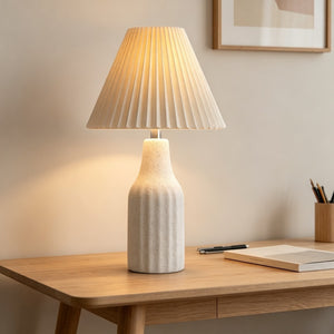22.3-Inch Ceramic Table Lamp with Folding Pleated Shade, White