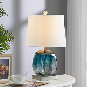 Coastal Glass Table Lamp 20.5-Inch 3-Way Dimmable with USB, Set of 2, Blue