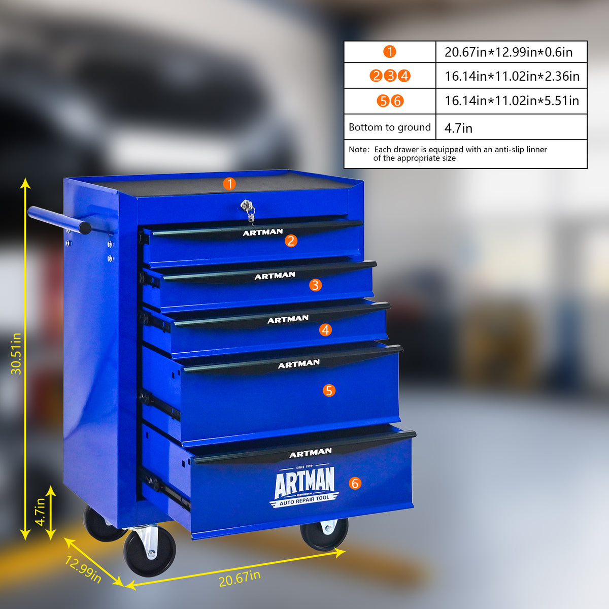 5-Drawer Rolling Metal Tool Chest - Purple