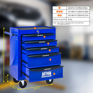5-Drawer Rolling Metal Tool Chest - Purple