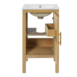 Bathroom Cabinet With Sink, Adjustable Shelf, Soft Closing Hinges - Natural Wood