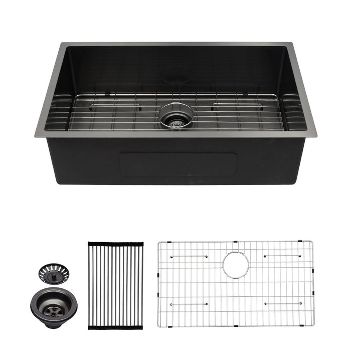 Black Undermount Kitchen Sink with Soundproof Pads - Stainless Steel