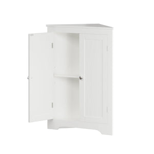 Corner Cabinet With 2 Doors And Adjustable Shelves, Freestanding Narrow Storage Organizer For Bathroom - White