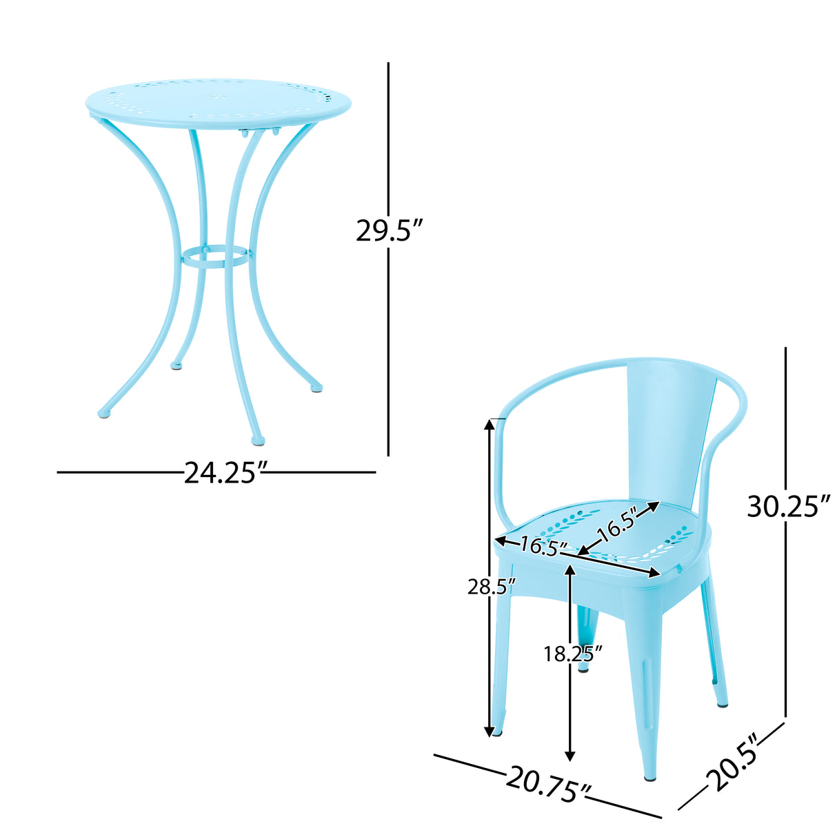 Lourdes 3 PC KD Metal Patio Furniture Set - Matte
