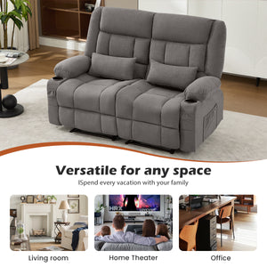 Manual Oversized Recliner Loveseat with Cup Holders - Grey or Blue