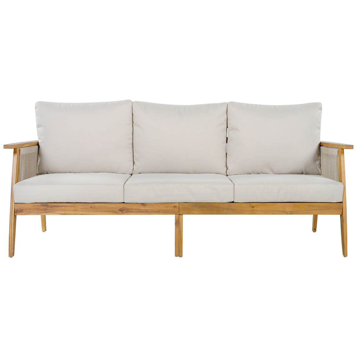 Outdoor Acacia Wood and Rope 3 Seater Patio Sofa