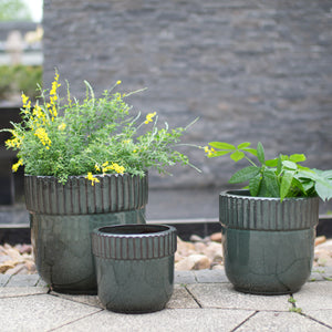 Handmade Ceramic Planter Set of 3, 15/12/9 Inch Diameter, Dark