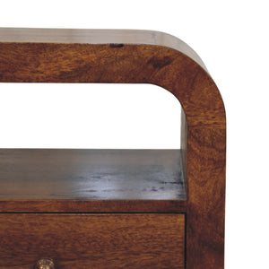 Solid Wood Darcy Nightstand, 1 Drawer and Open Shelf, Chestnut