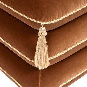 Monarch 19.5" Squared Upholstered Ottoman with Bullion Fringe, Burnt