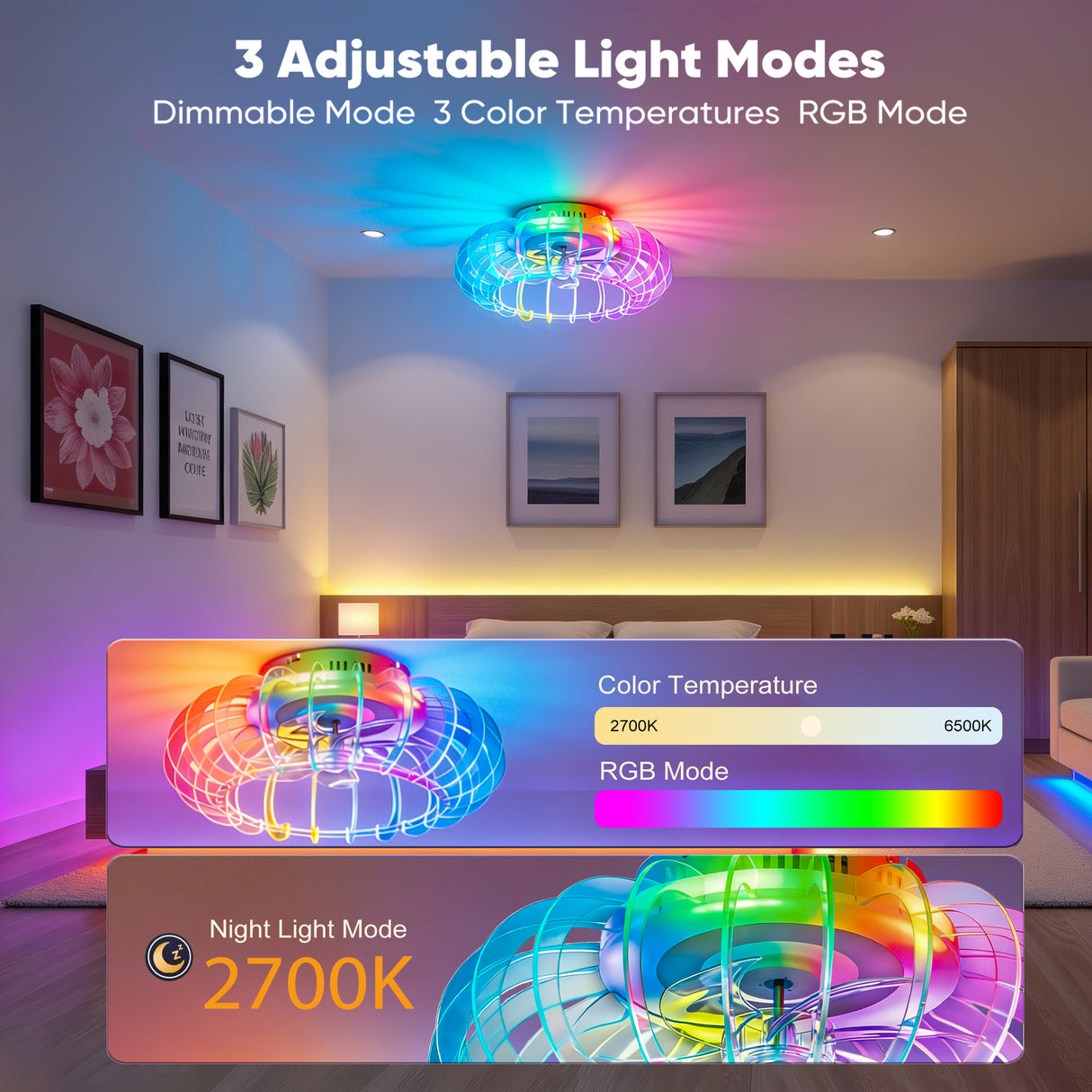 21'' Low Profile Bladeless Ceiling Fan with Lights