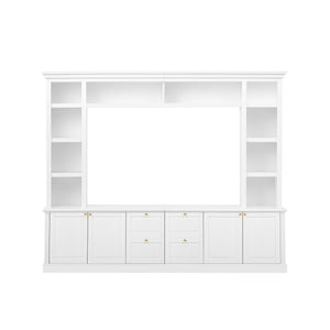 TV Stand With Bookcase, Storage Cabinet With 3 Adjustable Shelves, Living Room Entertainment Center - White
