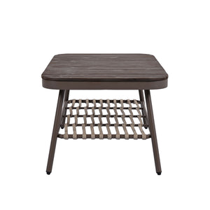 4 Piece Outdoor Patio Furniture Set, Metal Chairs With Woven Rope U Shaped Backrest