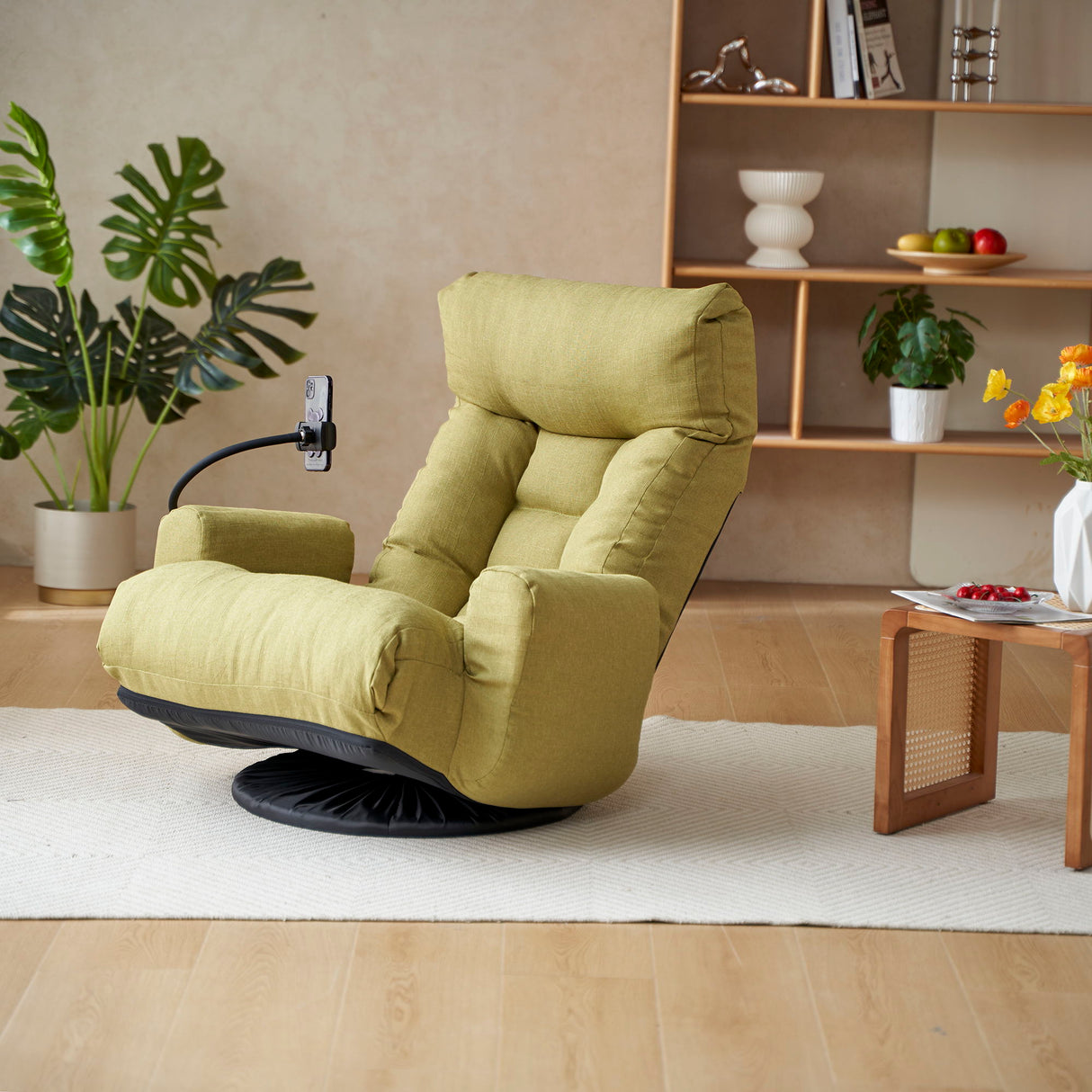 Adjustable Swivel Lounge Chair With 360 Degree Rotating Seat And Headrest Support