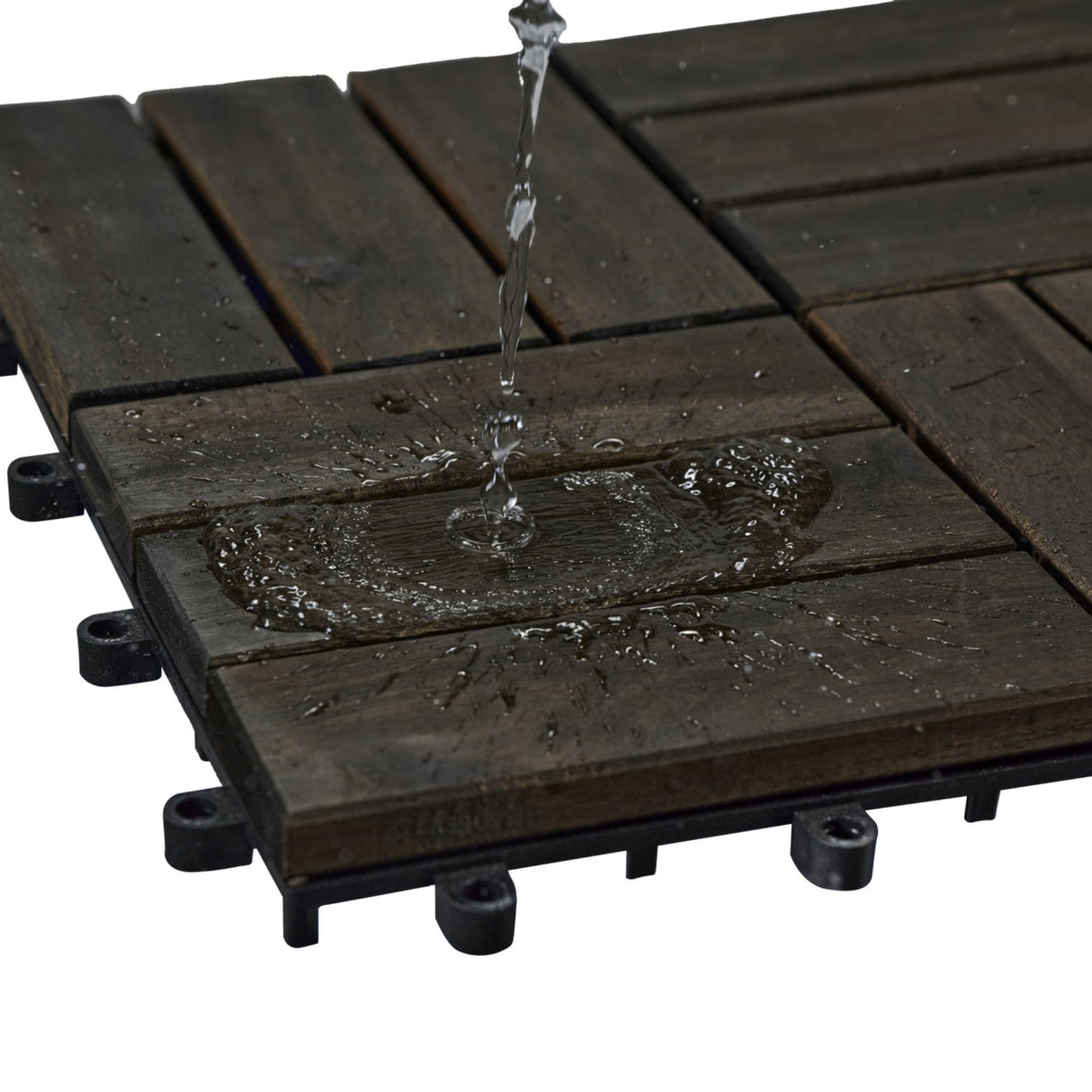 Acacia Wood Interlocking Deck Tiles Checker Pattern For Outdoor Flooring