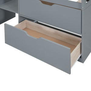 Low Loft Bed With Rolling Desk, Shelf And Drawers