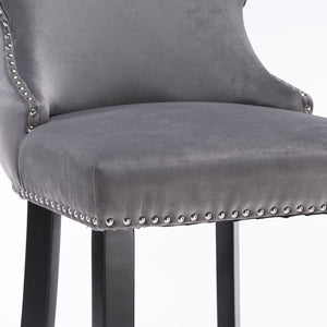 Contemporary Upholstered Wing-Back Barstools With Button Tufted Decoration And Wooden Legs, And Nailhead Trim, Leisure Style Bar Chairs, Bar Stools (Set of 2)