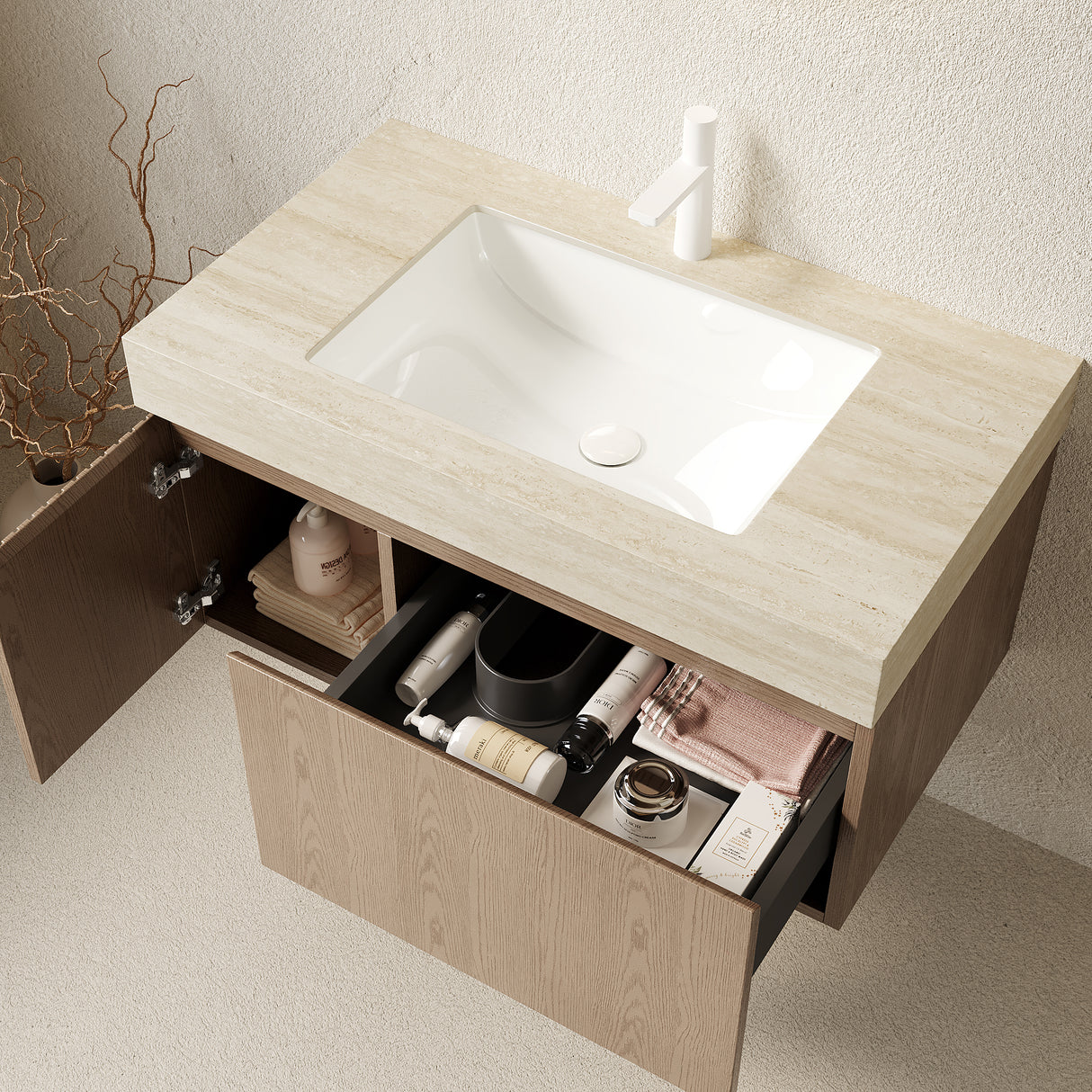 MURI 36" Bathroom Vanity & Sink with Floating Plywood Storage Cabinet