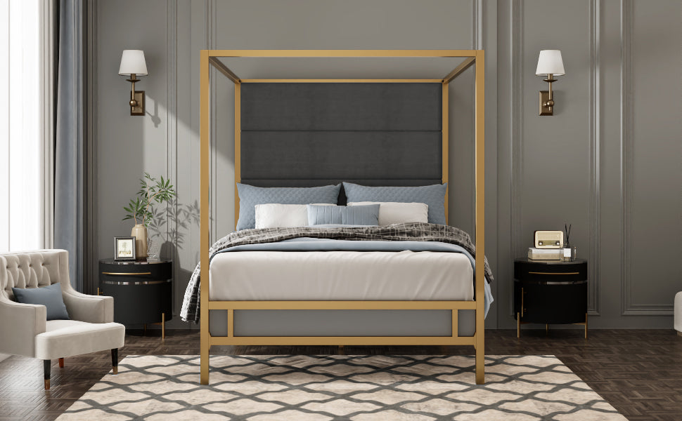 Modern Gold Metal Canopy Bed