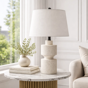 24.5-Inch Modern Farmhouse Table Lamp, Beige Resin