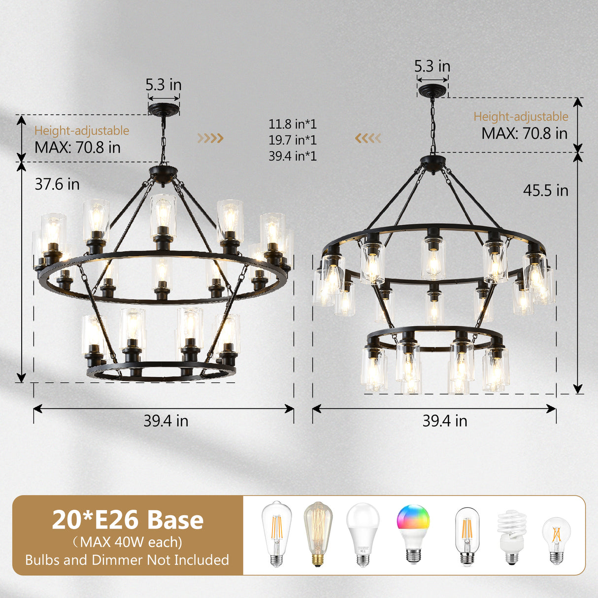 20-Light 2 Tier Chandelier