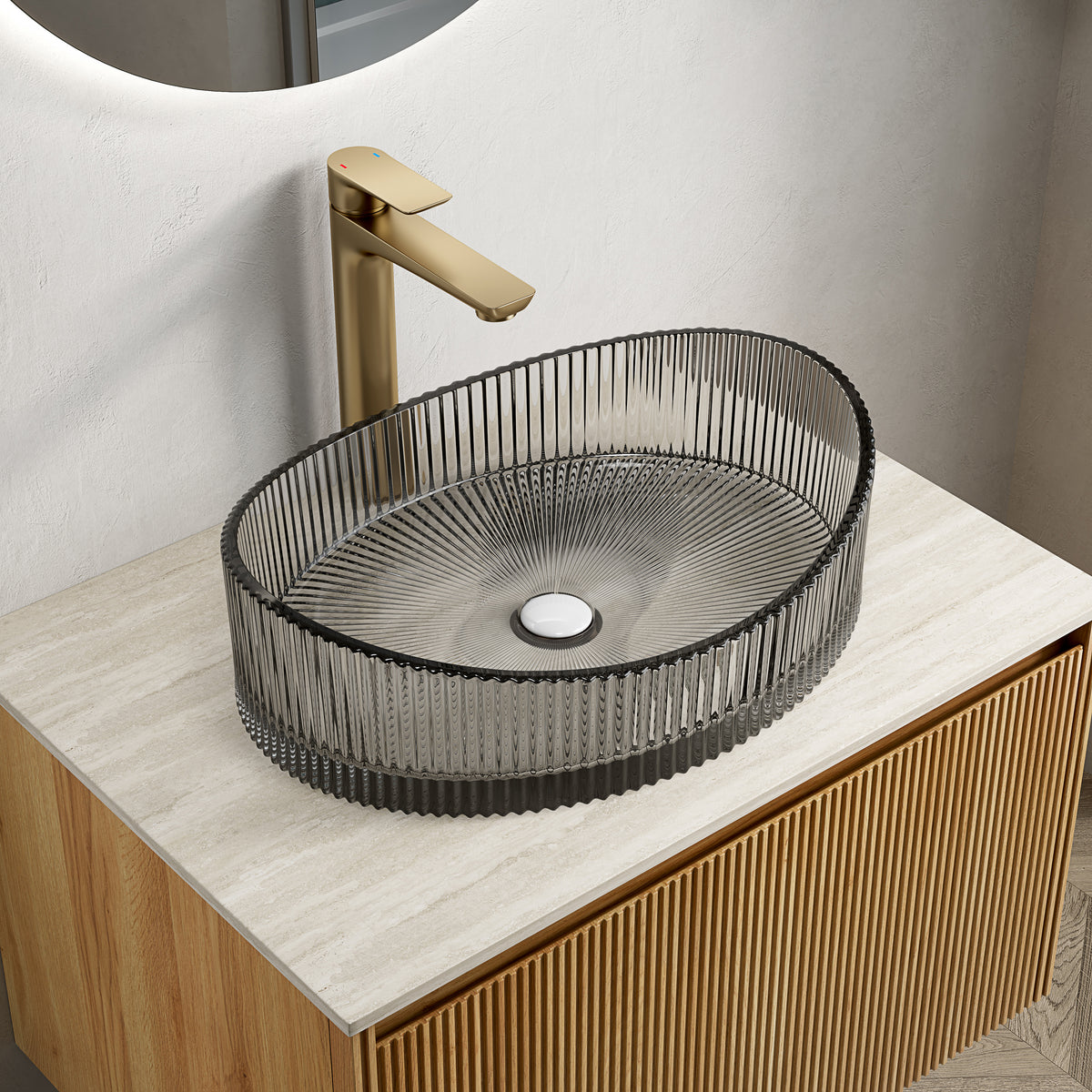 Lina 20'' Bathroom Yuanbao Shape Crystal Glass Sink