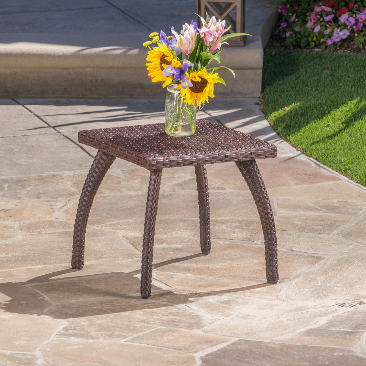 Luminant - Outdoor Side Table With Iron Frame - Brown - Best Buy Furniture