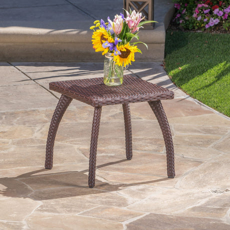 Luminant - Outdoor Side Table With Iron Frame - Brown - Best Buy Furniture