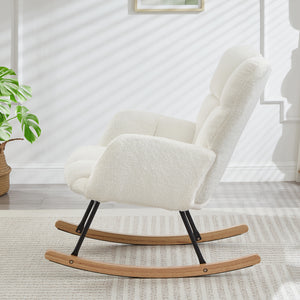 Glider Chair for Living Room Tufted Upholstered Teddy Fabric Rocking Chair