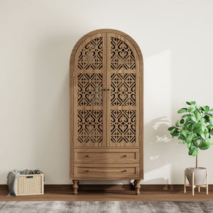 Tall Kitchen Pantry Cabinet With Hollow Carved Doors