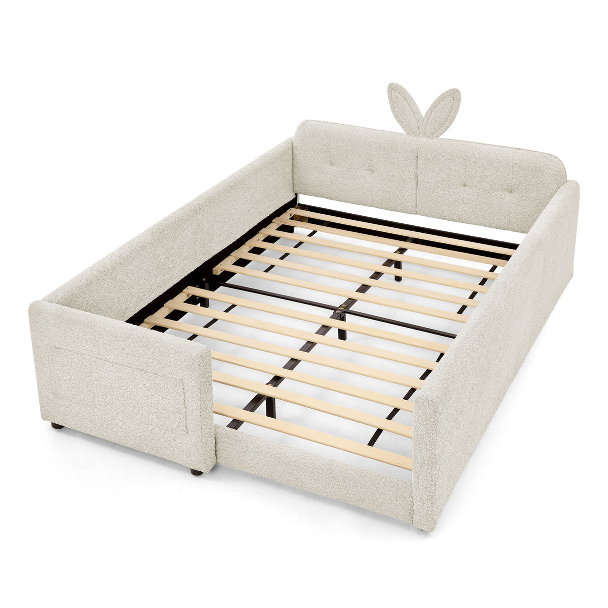 Cute Rabbit Ear Upholstered Platform Bed Frame With Safety Rail