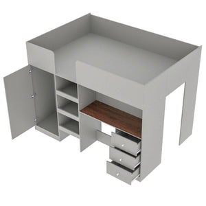 Loft Bed With Built In Wardrobe, Desk, Shelves, And Drawers
