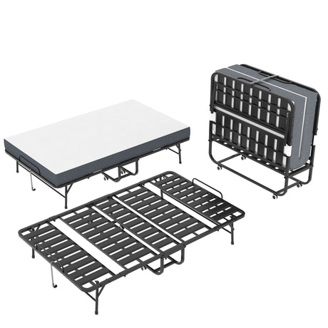 Twin Wide Folding Bed for Tall People with Memory Foam Mattress