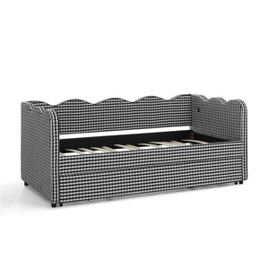 Gingham Daybed With USB Charging Port, Wave Shaped Design