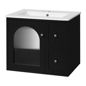 Wall-Mounted Bathroom Vanity Set With Sink, 2 Drawers And Soft-Close Door