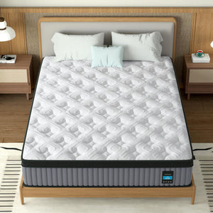 14" Hybrid Mattress, Memory Foam & Pocket Spring Bed, Cooling, Pressure Relief, Back & Hip Support - Gray / White - King