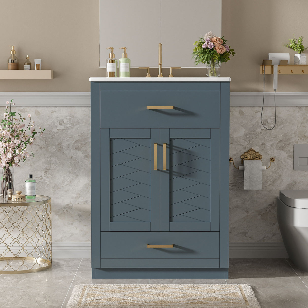 Modern Bathroom Vanity With Integrated Ceramic Sink, 2 Door Cabinet With Tip-Out Drawer