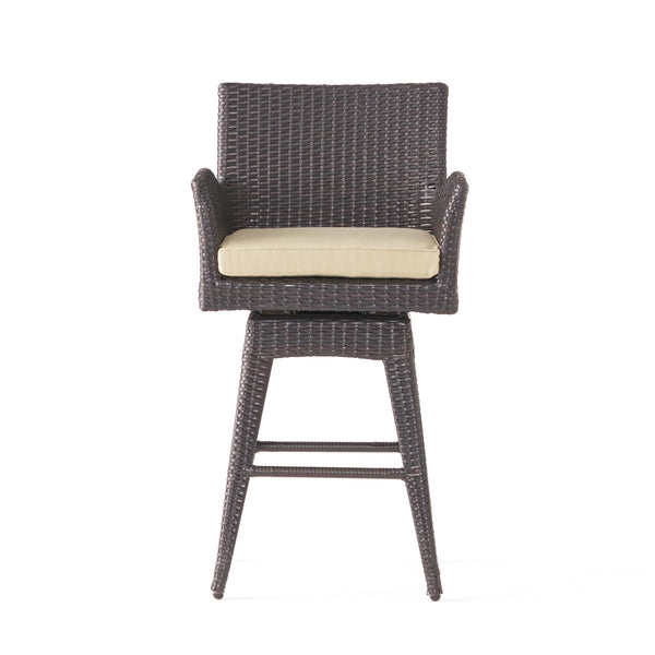 Outdoor Modern Rattan Swivel Barstool With Tapered Legs - Beige / Multibrown - Best Buy Furniture
