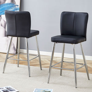 Modern Bar Chair Set with Streamlined Backrest and Metal Legs - 2 Pieces