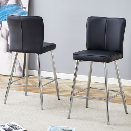 Modern Bar Chair Set with Streamlined Backrest and Metal Legs - 2 Pieces
