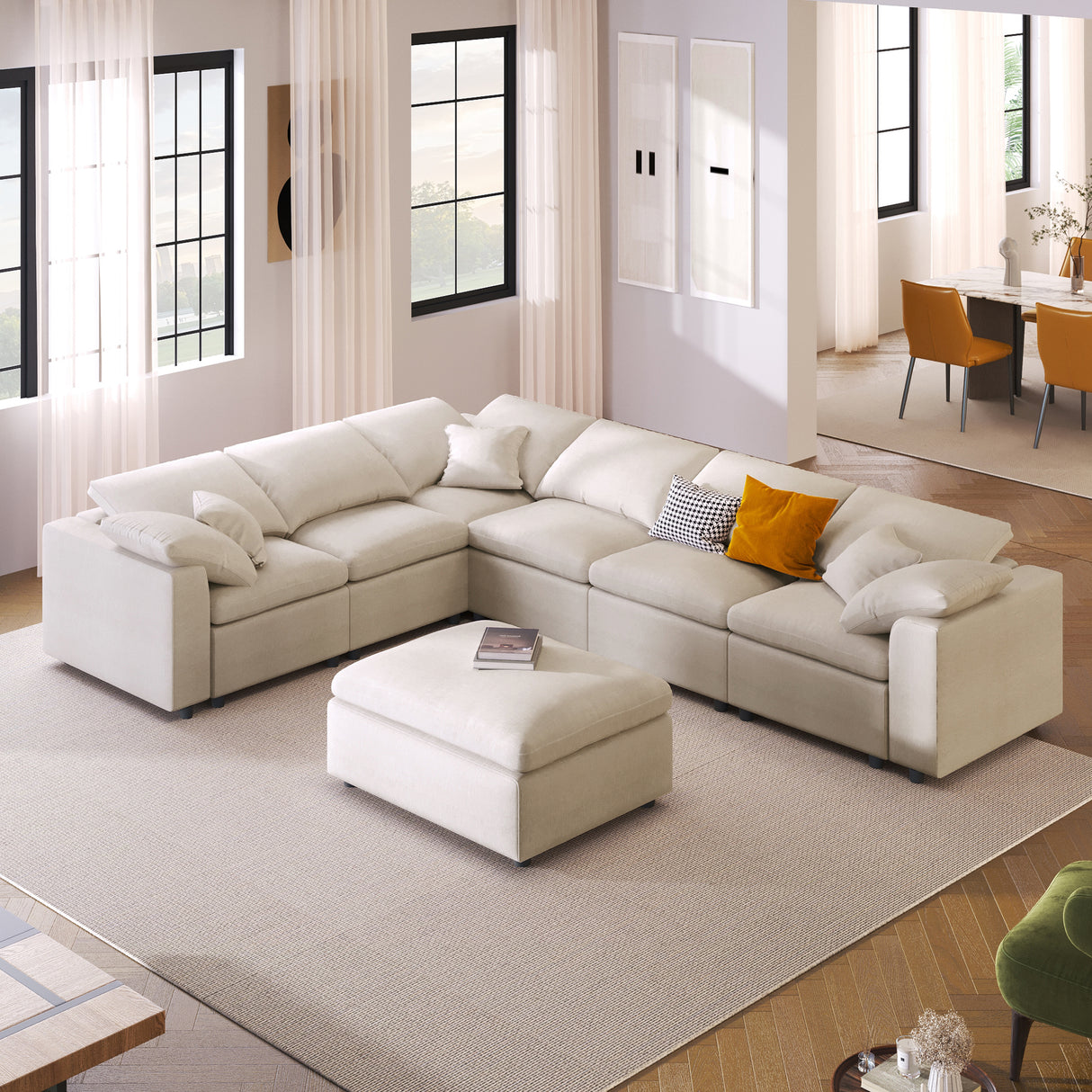 U_Style 120.8" Extra Large 7-Seater Modular Sectional Sofa