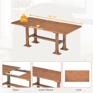 TOPMAX Farmhouse 76inch 6-Piece Extendable Dining Table Set