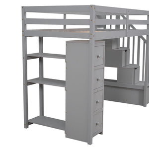 Loft Bed With Storage Drawers And Stairs With Shelves