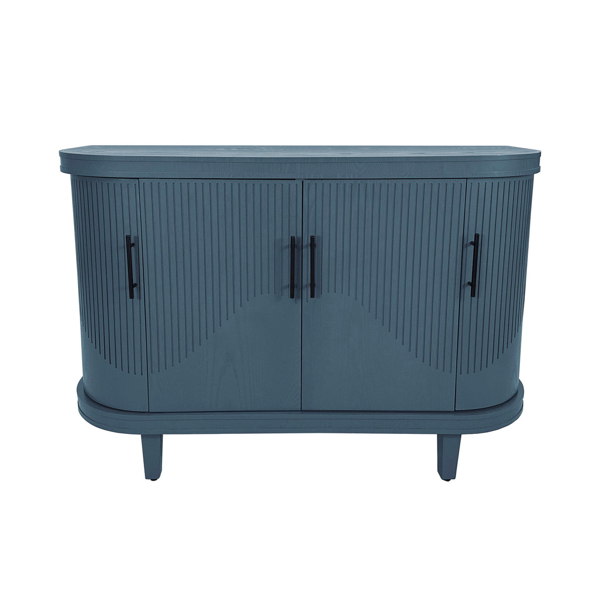 Curved Sideboard Wooden Console Table With 4 Doors And Adjustable Shelves For Living Room - Blue