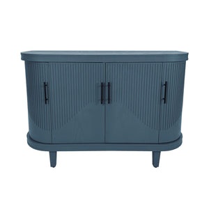 Curved Sideboard Wooden Console Table With 4 Doors And Adjustable Shelves For Living Room - Blue