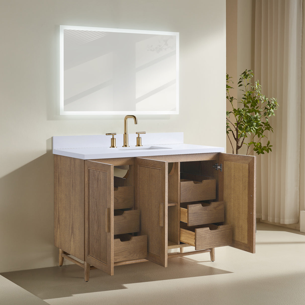 Fully Assembled 48" Freestanding Single Sink Light Coffee Bathroom Vanity