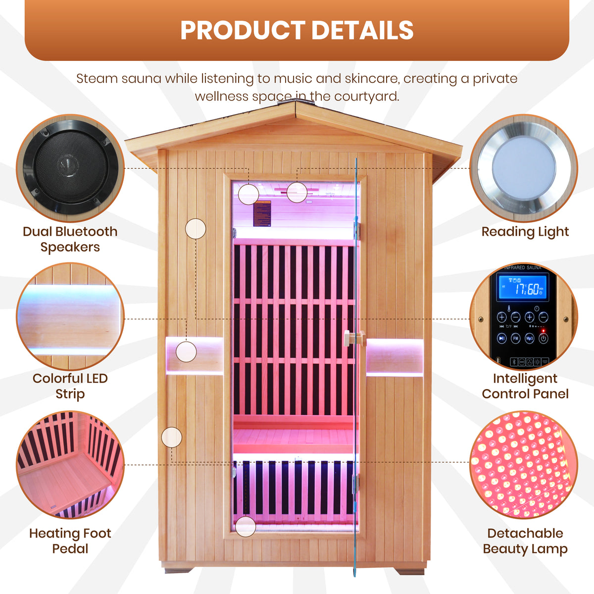 2000W Canadian Hemlock Double Outdoor Far Infrared Sauna