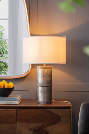 D16x24.4" Hammered Iron Table Lamp with Mango Wood