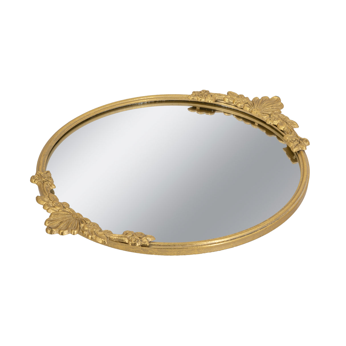 19x16x1" Round Mirror Tray with Gold Leaf Detailing