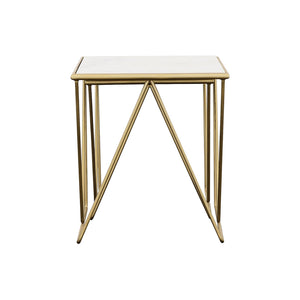 Sinclair - 2 Piece Nesting Table Set With Iron And Luxurious Marble Surface - White / Gold