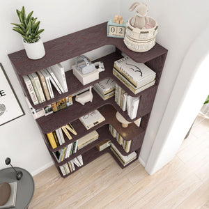 Ox Blood - Red 90Cm L-Shaped Freestanding Corner Bookshelf With Anti Tip Safety, Storage Cabinet For Living Room - Ox Blood Red